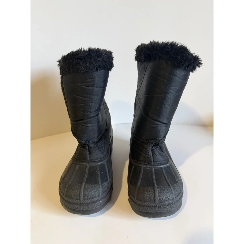 Kids Black Quilted Snow Boots Size 13 Faux Fur Trim Hook Loop Closure Outdoor